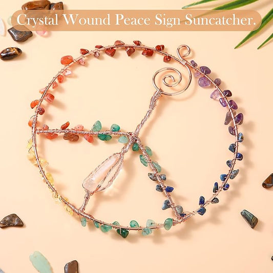 Siifert 6 Inches Crystal Winding Peace Sign Sun catcher, Metal Peace Sign Wall Decor Art Rose Gold Life Crystal Stone Sun catcher Window Car Wall Art Hanging Decorations for Home Office Decor Ornament