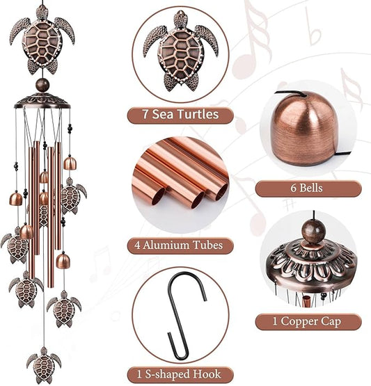 Sea Turtle Wind Chimes for Outside, 35" Decorative Wind Chimes Turtle Gifts for Women, Memorial Wind Chime Outdoors with S Hook for Patio Garden Decor, Birthday Gifts for Mom Grandma