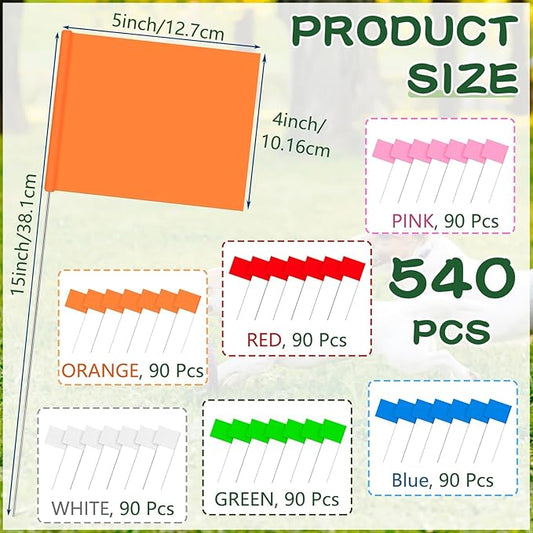 Amylove 540 Pcs Marking Flags 15 x 4 x 5 Inch Marker Flags for Lawn Yard Survey for Lawn Irrigation Landscape Fence Sprinkler Pet Training(Fresh Color)