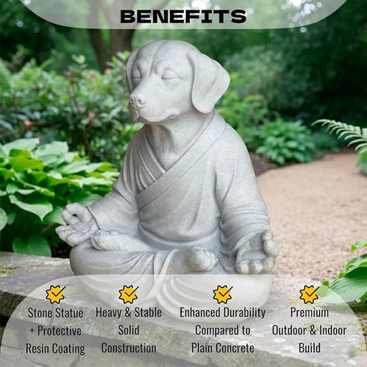 OLOMA Solid Concrete Meditation Dog Sculpture Heavy Stone Statue with Protective Resin Coating Outdoor Indoor Patio Lawn Decorative Accent Piece for Landscape Design Decorative Garden Accent Feature