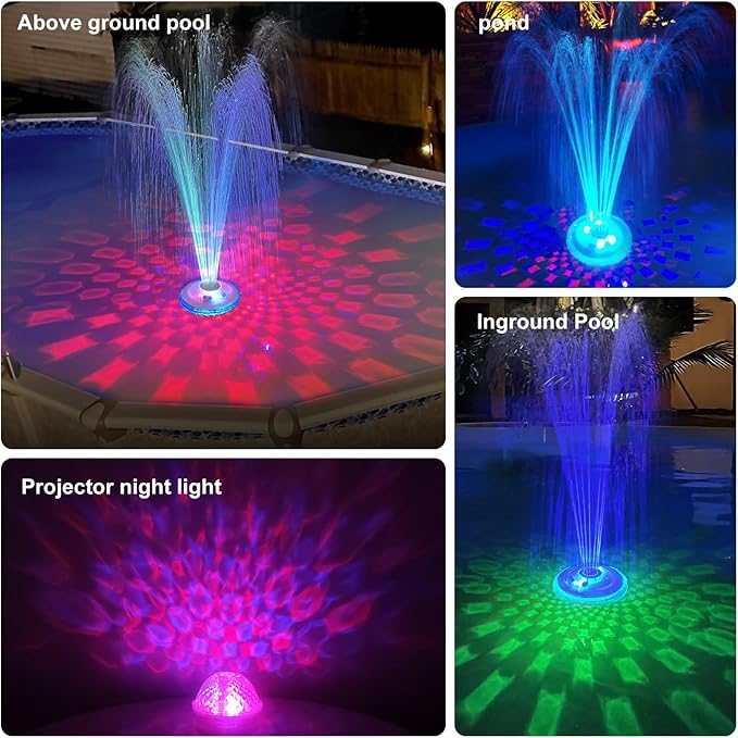 LanAqua Floating Pool Fountain with Underwater Light Show,Pool Water Fountains Pool Fountains with Anchor,2 Spray Modes Swimming Pool Fountain Pump,Pool Fountain for Inground Above Ground Pools-1PC