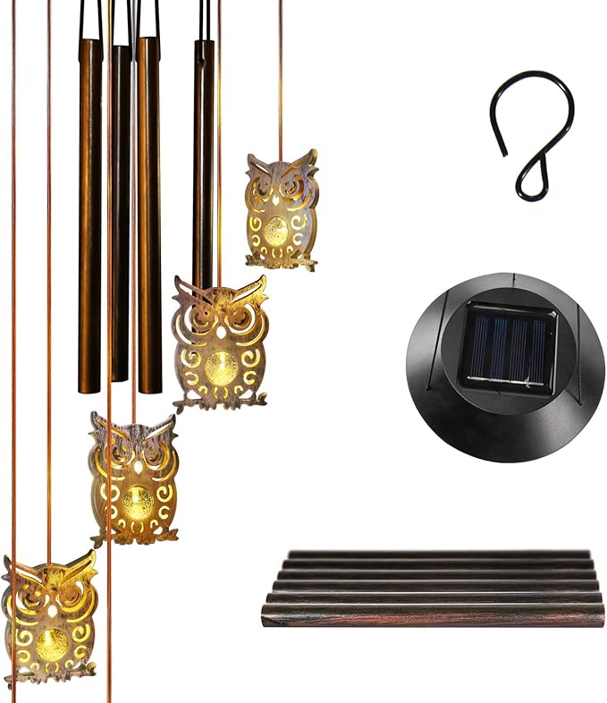 Solar Owl Wind Chimes Outdoor,Solar Wind Chimes for Outside,Hanging Lights Warm LED Garden Patio Yard Decor,Gardening Gifts for Wife Mother Grandmom,Christmas Yard Decorations