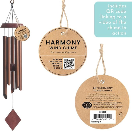 Red Carpet Studios Windchime Harmony Mahogany Wood and Aluminum Wind Chimes, 26" Long, Dark Brown