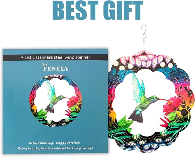 Wind Spinner Yard Art Garden Decor 3D Stainless Steel Metal Sculptures Kinetic Hanging Whirligigs Hummingbird Decorations Backyard Outside Indoor Outdoor Patio Ornaments Clearance Sun Catcher Windmill
