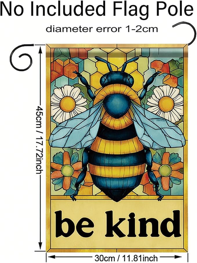 Spring Summer Garden Flag 12x18 Inch Be Kind Bee Stained Glass Floral Art Design Outdoor Yard Porch Lawn Garden for Seasonal Farmhouse Cottage Home Decor