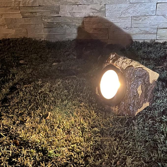 SHINEOFI Solar Walkway Lights and Solar Garden Lights Stump Shape Resin Landscape Lighting for Outdoor Patio Yard Décor Lawn Decorations