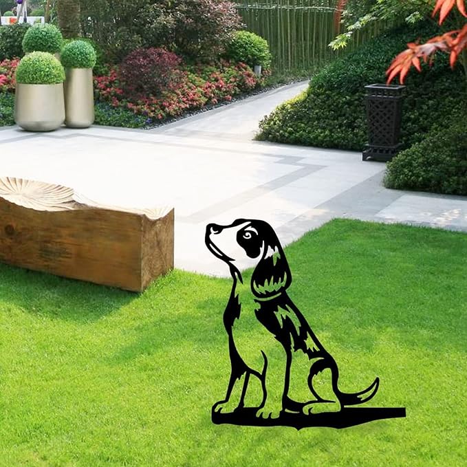 Metal Garden Dog Statue Ornament Gift Metal Art Dog Silhouette Decoration Steel Dogs Statue Decorative Garden Stakes for Yard, Lawn, Patio, Pathway (Beagle)