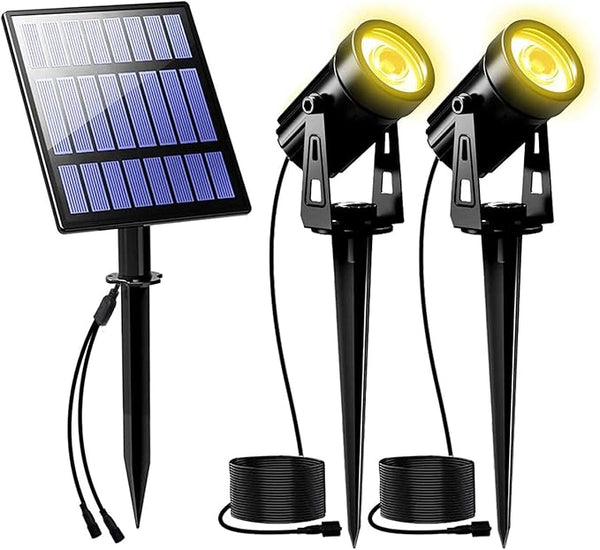 T-SUNUS Christmas Solar Landscape Spotlights Warm White, 2W Garden Spot Lights Outdoor 9.8ft Cable IP65 Waterproof Security Downlight 2-IN-1 for Flag Tree Pond Garage Deck Yard Wall Backyard Halloween