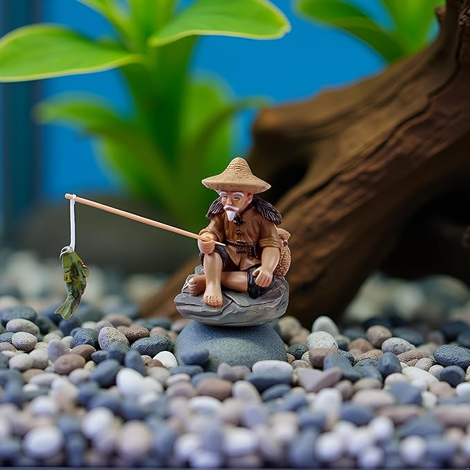 Mini Fisherman Figurines Resin Sitting Fishing Men, Garden Statue Ornament Fish Tank Micro Landscape Decor Garden Sculptures and Statues, Decorations