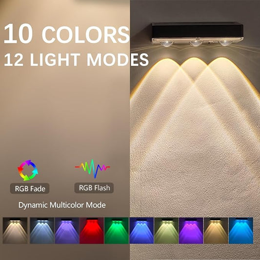 Solar Fence Lights Outdoor Waterproof,12pack High Brightness LED Spot Lens Deck Lights 10 Mode & RGB Solar Powered Wall Lighting Decor for Outside Wall, Deck, Patio, Yard, (Black-3lens, 12 pack)