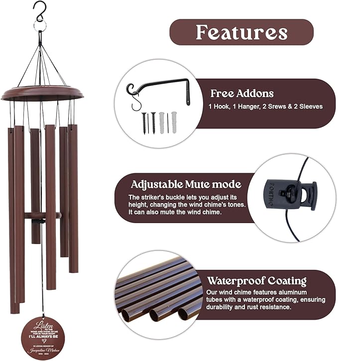 Personalized Memorial Wind Chimes โ 30" Custom Sympathy Gift for Loss of Loved One โ Outdoor Remembrance Wind Chime for Mother, Father, or Friends โ Garden & Patio Decor