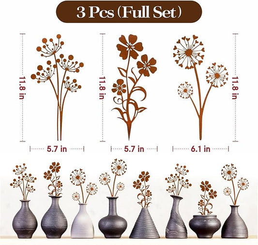 Decorative Garden Stakes,Flower Bed Decor Plant Stakes,Garden Statues Outdoor Clearance,Metal Yard Art Outdoor,Plant Decorations for Pots (3 Pack)