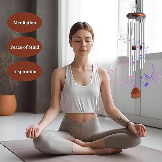 Sleek Brushed Silver Wind Chime, 37-Inch Hand-Tuned 6-Tube Minimalist Decor for Modern Patio, Zen Garden & Urban Balcony, Ideal Housewarming Gift