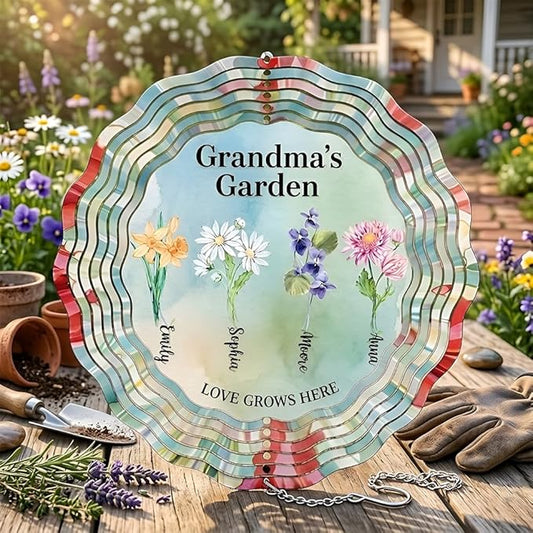 Personalized Mother's Day Wind Spinner for Mom Grandma, Mama Grandma Gifts Mothers Day Christmas, Floral Garden Decor Gift, Outdoor Yard Hanging Ornament 2