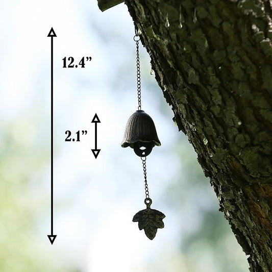 Japanese Wind Chime Cast-Iron Outdoor Ornament for Garden, Patio & Balcony, Hanging Metal Wind-Bell Decoration Gift, Blessing Pendant Windchime, Flower & Maple Leaf