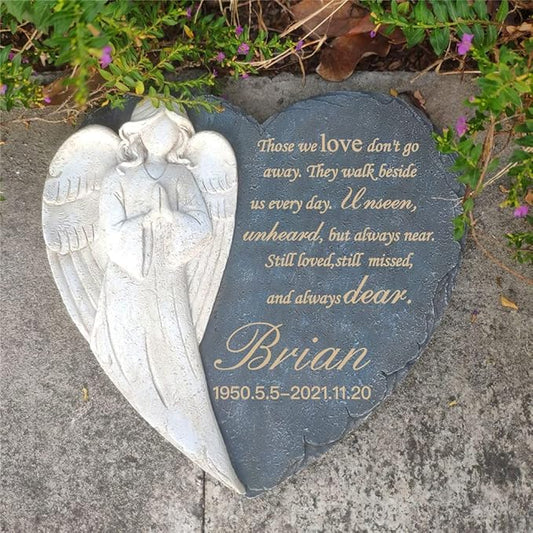 Personalized Garden Memorial Stones for Loved Ones Outside, Angel Memorial Stones Plaques Engraved with Name - Customized Grave Plaques Headstones for Cemetery(Heart)