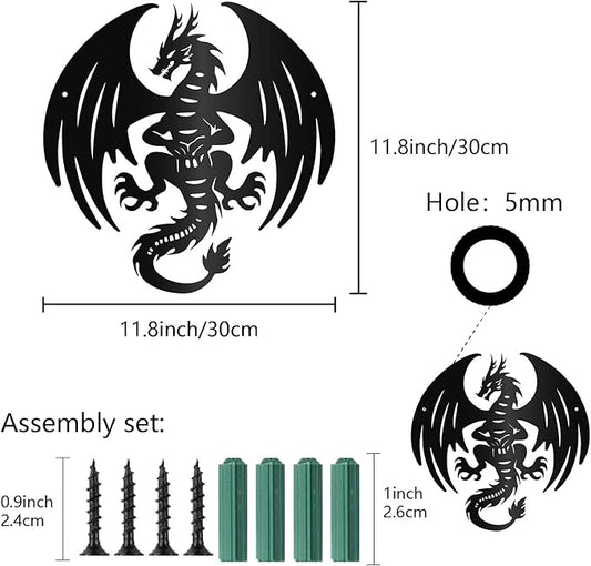 CREATCABIN Dragon Metal Wall Art Black Metal Wall Sculptures Iron Fly Dragon Western Fairytale Animal Wall Artwork Sign Ornament Decor for Living Room Office Garden Balcony Decoration 11.8 x 11.8 Inch