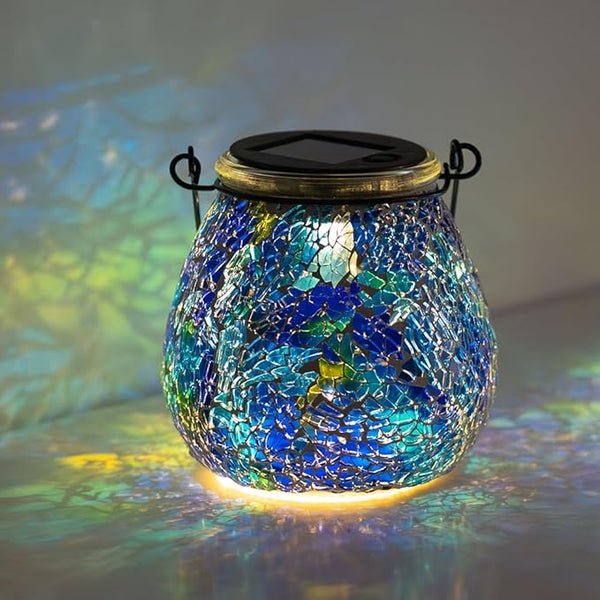 Stargarden Mosaic Solar Lantern ,Outdoor Hanging Waterproof Mosaic Light Solar Table Lamp for Garden ,Patio,Yard Decor (Blue )
