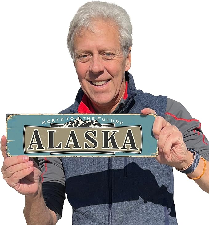 SmartSign 4 x 14 inch Alaska State Vintage Metal Sign “North To The Future”, 40 mil Rustproof Aluminum with Clear Overcoat, Retro Wall Décor, Multicolor, Made in USA