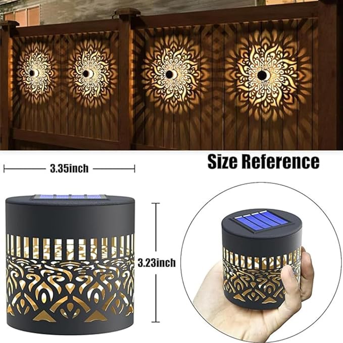 Decorative Solar Mandala Lights, Solar Mandala Lights Outdoor, IP 65 Outdoor Waterproof, Metal Solar Powered Outdoor Deck Step Wall Lights, for Garden Post Patio Backyard Yard Decor (2Pcs)