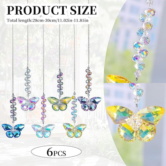 6pcs Crystal Butterfly Suncatchers Hanging Ornaments, Rainbow Maker Sun Catchers Indoor Window Outdoor Patio Garden Decor Gifts