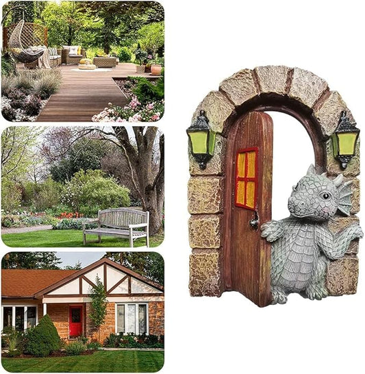 Marsrut Dragon Garden Sculpture, Fairy Outdoor Yard Ornament Decor, Lovely Courtyard Decorative Resin Statue, Open The Door Shape for Window Wall Art Sand Decor Indoor Outdoors Craft