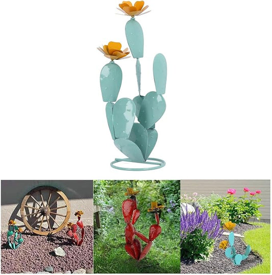 Cactus Statue, Prickly Pear Cactus Yard Art, Iron Art Cactus Statue Decor, Easy Installation for Garden, Courtyard, Balcony, Outdoor Desert Decor