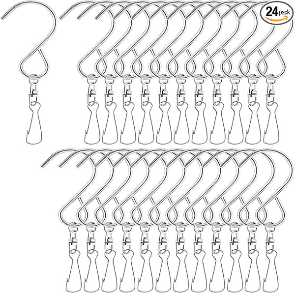 MFDSJ 24 Pcs Swivel Clip Hanging Hooks, Stainless Steel 360 Degree Rotating Windsock Clips for Hanging Wind Chimes, Plants, Bird Feeder, Crystal, Birdcage