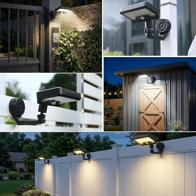 Magnetic Solar Lights Outdoor with Motion Sensor, 3CCT Solar Fence Lights Outdoor with 92 LEDs, 3 Modes, Magnetic & Adhesive Mount, IP65 Waterproof Security Lights for Wall Patio Fence Deck(Black)