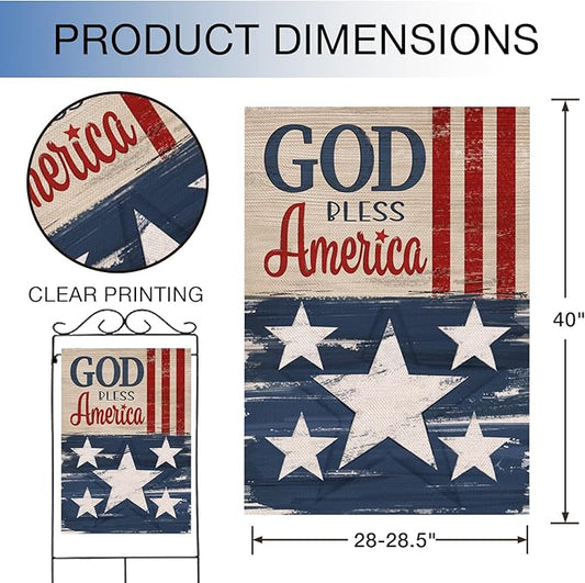 Hzppyz God Bless America Memorial Day 4th of July Patriotic House Flag, Veterans Day Stars Stripes Vintage Decorative Garden Yard Outdoor Large Decor, American USA Home Outside Decoration 28 x 40