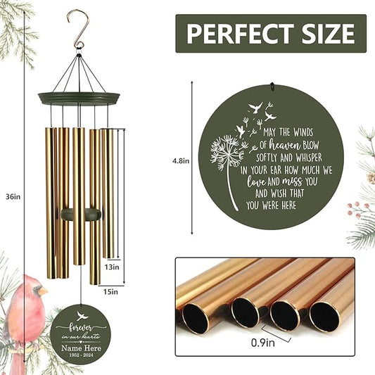 Personalized 30/36 inch Wind Chimes Memorial, Deep Tone Memorial Wind Chimes for Loss of Loved One/Mom/Dad, Sympathy Gifts for Bereavement(Produced in USA)