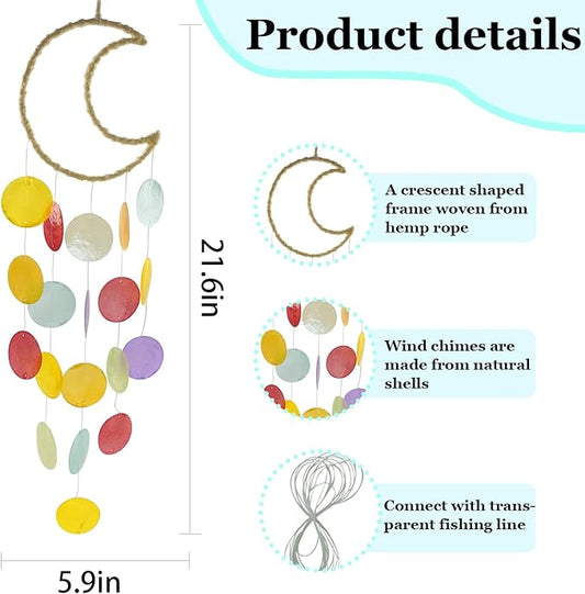 Wind Chimes Outdoor with Round Capiz Shells,Beach Theme Party Decorations Memorial Wind Chimes Suitable for Indoor Garden Patio Front Porch Decoration(Colorful)