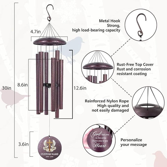 Memorial Wind Chimes Personalized for Outside, Deep Tone Wind Chime Memorial Gifts for Sympathy Bereavement Remember, Gift for Loss of Lover Mother Father Produced in USA
