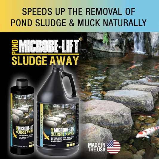 MICROBE-LIFT Sludge-Away Pond and Outdoor Water Garden Sludge Remover, Safe for Live Koi Fish, Plant Life, and Décor (32 Ounces)