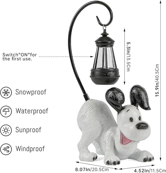Laughing Dog Figurine with Solar-Powered LED Light 15.9 Inch Tall Perfect for Gift Garden Decor or Housewarming for Dog Lovers White