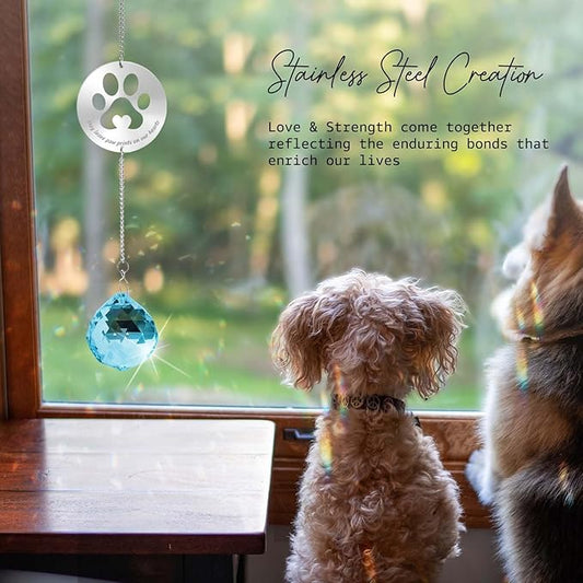 Mooncraftlogy Dog Memorial Gifts, Unique Loss of Pet Sympathy Idea, Sky Blue Crystal Ball Rainbow Suncatcher with Paw Print for Cat or Dog Remembrance and Bereavement