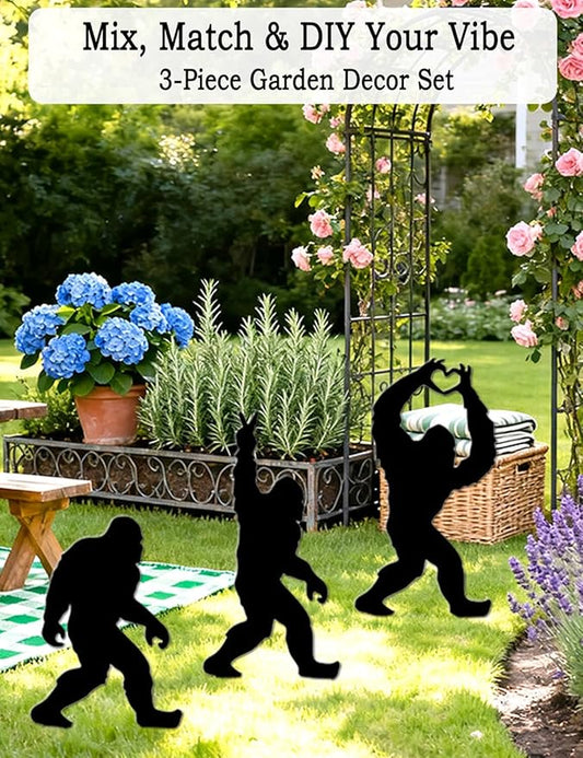 3 Pack Metal Big Foot Sasquatch Gifts, Weather-Proof Bigfoot Garden Decor Silhouette Sculptures & Statues Stakes Sign Art for Outdoor Lawn, Patio, Flower Beds, Ideal Gardening & Country Gifts