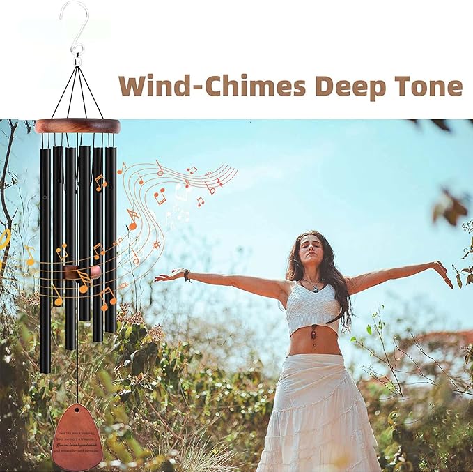 Memorial Wind Chimes, Black 28", Unique Sympathy Gift, Memorial Gifts for Loss of Mother/Father. Bereavement Condolence Remembrance Funeral Gifts in Memory of Loved Ones.