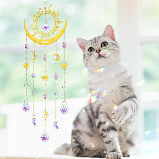 H&D HYALINE & DORA Sun and Moon Suncatcher Crystal Wind Chimes for Hanging Outdoor Indoor Glass Window Hanging Prisms for Garden Backyard Ceiling Room Decor