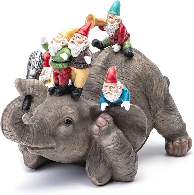 Elephant Dwarf Garden Statue Garden Gnomes Outdoor Funny Garden Gnomes Yard Ornaments Lawn Ornaments Home Gift for Women and Mother's Day 7.0 inch