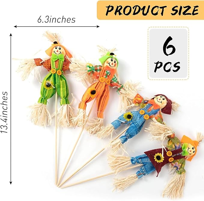 ZAUGONTW 6 PCS Halloween Scarecrow Decorations - Outdoor, Fall Harvest, Standing Scarecrow for Garden, Home, School, Yard, Porch, Thanksgiving Decor