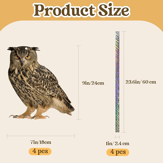 Plastic Owl to Scare Pigeon for Balcony 4PCS Hanging Fake Owl to Keep Squirrel Away from Outdoor Garden Flat Garden Owls with Reflective Tape for House Window Patio Yard Backyard Front Porch Decor