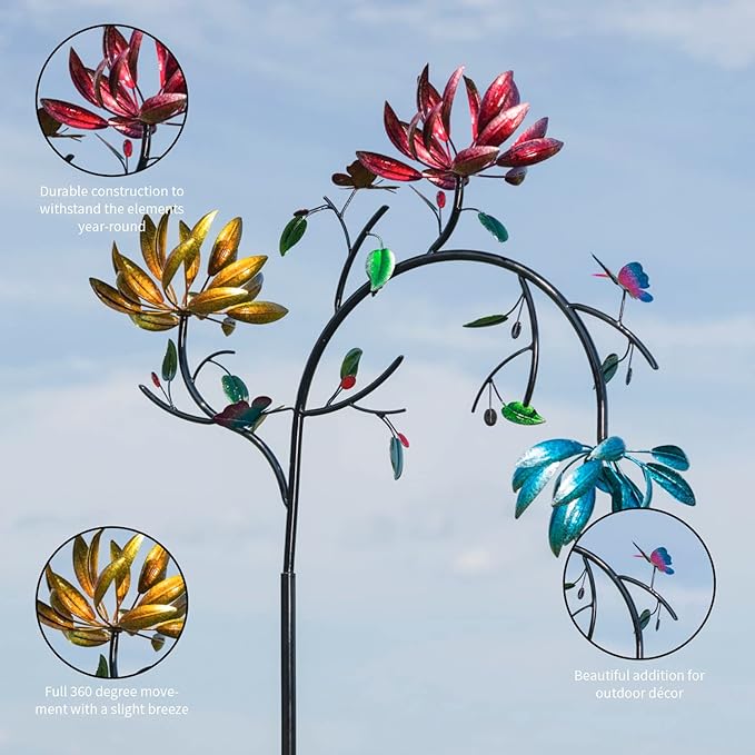 Evergreen Garden Beautiful Summer Multi Colored Flowers Wind Spinner | 91 inches Tall x 41 Inches Wide | Fade and Weather Resistant | Metal Stake | Garden Yard Outdoor Decor for Home