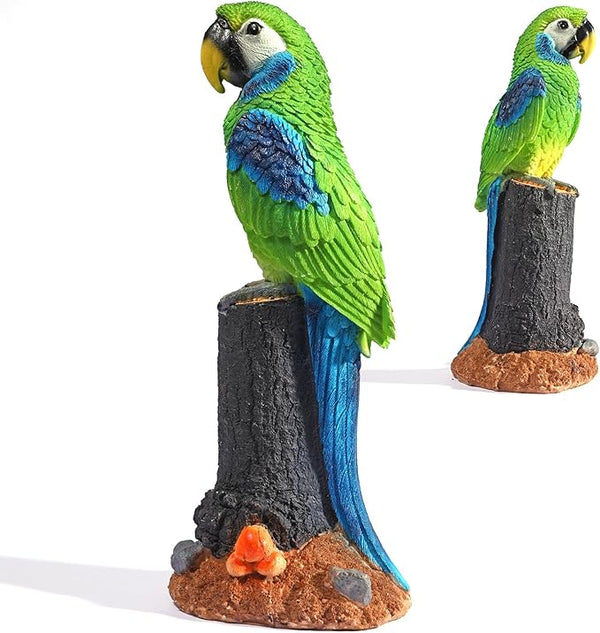 Macaw Parrot Garden Statue, 10.6" Hand-Painted Tropical Bird Figurine, Decorative Art Deco Accent for Patio and Home, Lifelike Design (Green)
