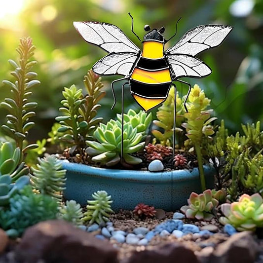 Bee Garden Stake Decor, Stained Glass Indoor Window Suncatcher Home Decor Yard Art Ornaments Gifts for Bee Lover Mom Teacher Indoor Outdoor Lawn Pathway Patio Plant Pot Flower Bed