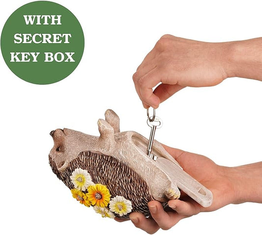 Muldale Solar Hedgehog Garden Decor with House Key Hiders Outside Decorative Compartment - Solar Animal Statue - Solar Powered Hedgehog Gifts - Humphrey The Hedgehog