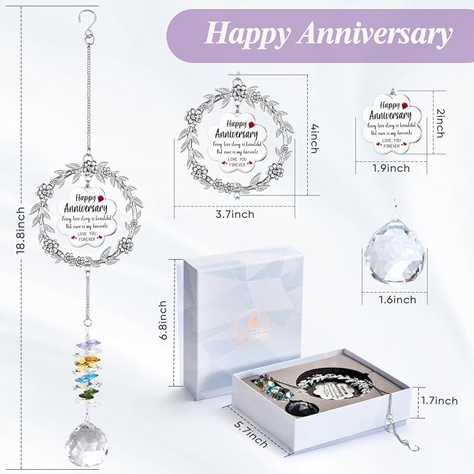 Happy Anniversary Suncatcher Gifts for Wife, Sun Catcher Wedding Gift for Couple, Hanging Crystal Sun Catcher Ornament for Window Rainbow Maker, Anniversary Romantic Gift Ideas for Girlfriend Women