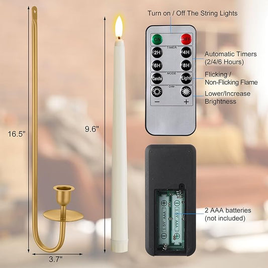 Tessco for you Metal Wall Mount Candle Sconces with 9.6" LED Flameless Taper Candles and Remote Timer 16.5" Wall Hanging Sconces Set for Living Room Fireplace Hallway Stairway(Gold,2 Set)