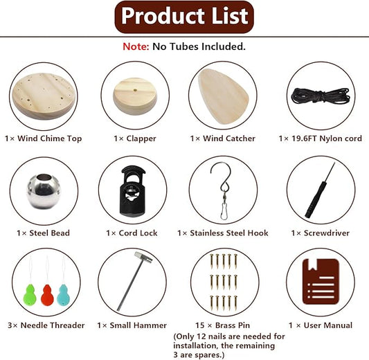 Wind Chime Replacement Parts, 28 PCS Windchime Repair Kit Including Round Top, Clapper, Wind Catcher, 19.6FT Nylon Cord, DIY Wind Chime Supplies (Wood)