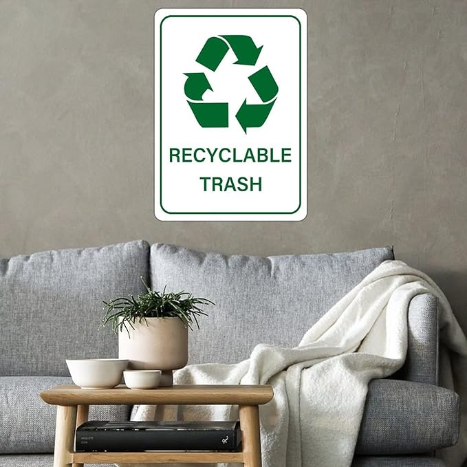 Recyclable Trash Street Metal Signs Vintage No Rust Safety Man Cave Warning Aluminum Metal Tin Sign for Garden Patio Yard Cafe Pub Home Decor Wall Art Print Poster 12x16 Inch